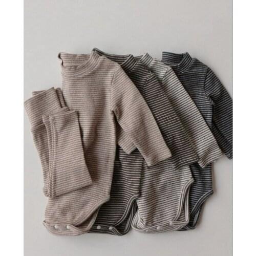 2021 Korea style boys girls 3 pcs set striped hat+romper+long pants autumn cotton babys pajama suit 6-24 month YU813