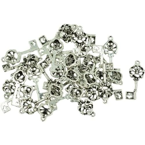 30Pcs Steam Punk Demon Skull Key Charms Pendant Jewelry DIY Making Tibetan Silver Color