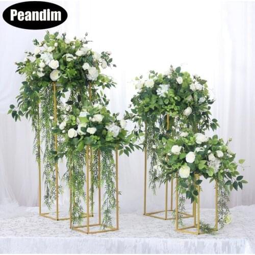 4PCS/LOT Gold Floor Vases Metal Road Lead Home/Wedding Decoration Flower Holder Wedding Centerpiece Flower Rack