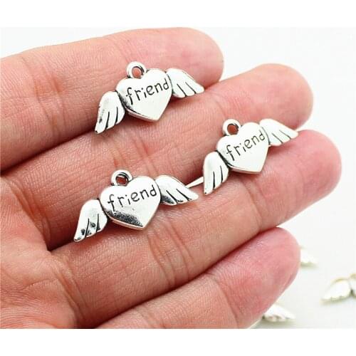 40 pcs/lot 12*26mm DIY jewelry accessories wholesale vintage heart angel wing charms necklace pendants friend charm 2C209