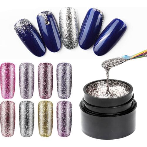 5ml Shiny Sequins Hybrid Gel Platinum Glitter UV Nail Gel Polish Led Soak Off Nail Enamel Semi Permanent Led Gel Lacquer