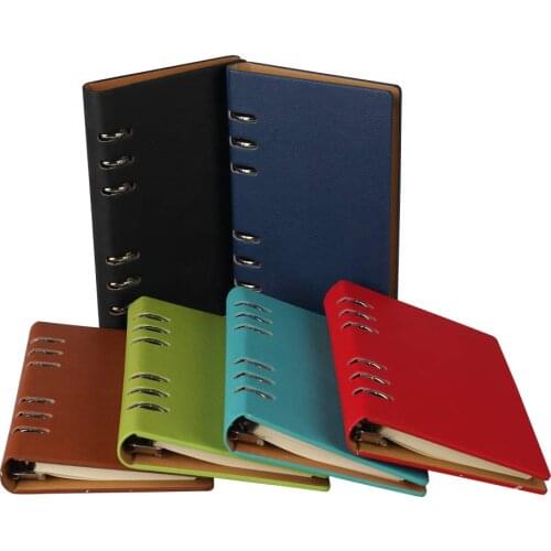 A5 Classic Refillable Notebook Loose Pocket Leather 6 Holes Rings Binder Journal Hard Cover Diary Business Notebook