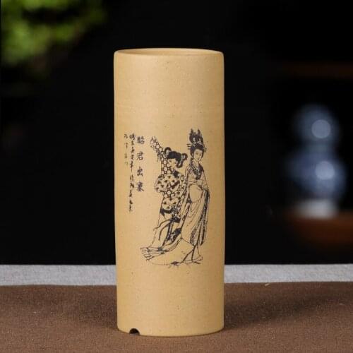 Purple Sand Flowerpot Trumpet Pick Tube Classical Succulent Wenzhu Orchid Potted Desktop Bonsai Pot Chinese Exquisite Gardening