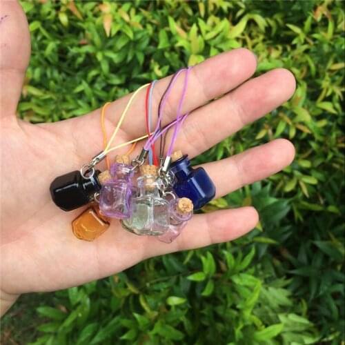 Bottles Rectangle Pendants Small Bottles with Chains Key Lobster Clasp Jars Glass Pendants Bracelets Phone Accessories 7pcs/lot