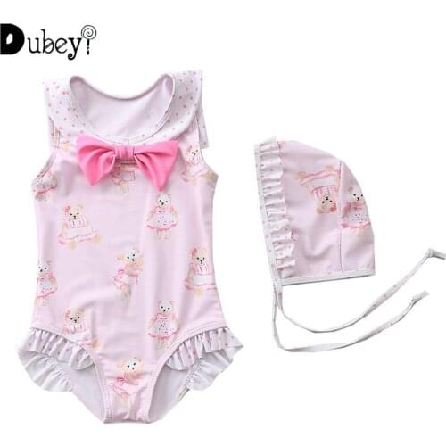 Girls Swimwear Girls One Piece Swimsuit with Bow Kids Bikinis Cartoon Bear Bodysuit Swimwear Baby Girl Bathing Suit Swimsuits