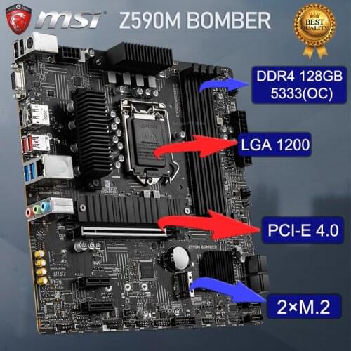 MSI LGA 1200 Z590M BOMBER Z590 Motherboard PCI-E 4.0 DDR4 128GB 5333(OC) SATA III M.2 Micro ATX 1200 Motherboard Placa-mãe New