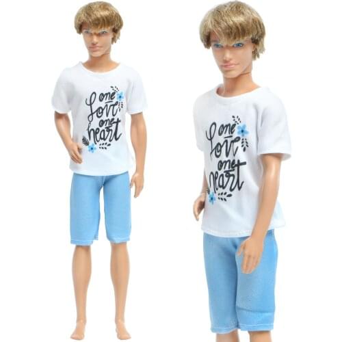 Fashion One Set Boy Outfit White T-Shirt Blue Trousers Fashion Suit Prince Clothes for Ken Doll House Accessories Kids DIY Toy