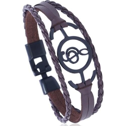 Fashion Casual Vintage Charm Bangle Wrap Braided Woven Leather Music Note Charm Cuff Buckle Bracelet Wristbands Handmade Jewelry