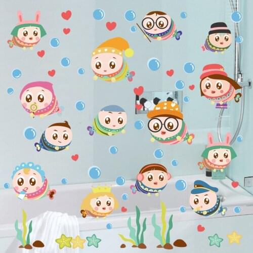 Cartoon Fish Wall Stickers for Kids Rooms Nursery Bathroom Decoration Wall Decals for Furniture Waterproof Murals Home Decor