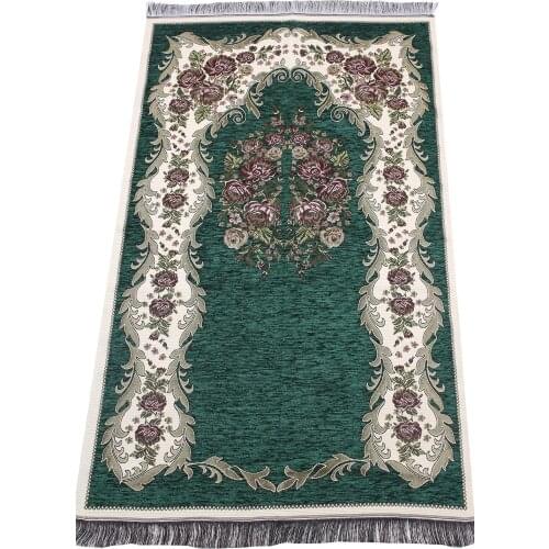 Muslim Prayer Rug with Beads Soft Janamaz Sajjadah Islamic Gift Carpet Mat Chenille Fabric Lightweight Easy To Carry