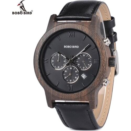 BOBO BIRD Watch Men Relogio Masculino Luxury Business Wood Wristwatches with Auto Date Stopwatch erkek kol saati V-P28