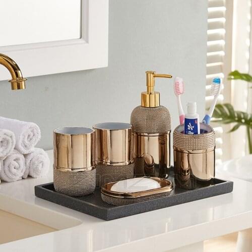 Bathroom Accessories Set Soap Dispenser Toothbrush Holder Gargle Cup Luxury Wedding Gifts Finished 6 Pieces Set