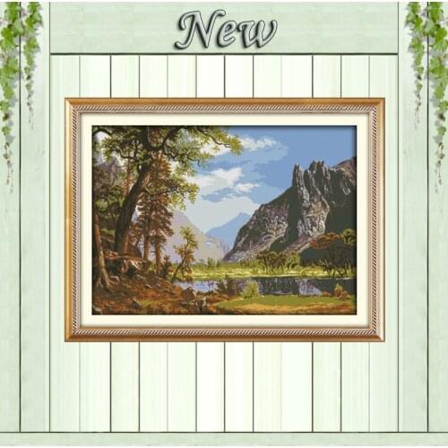 Landscape of lakes and hills,Counted Print on canvas DMC 11CT 14CT Cross Stitch kit,needlework Set embroidery,Scenery Home Decor