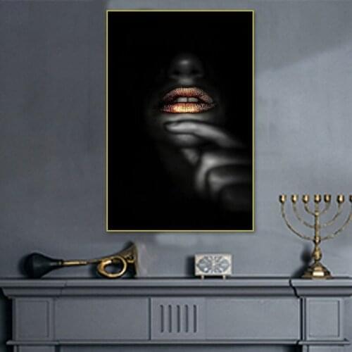 Black Gold Shadow Woman Posters And Prints Golden Lips Girl Canvas Painting Print Home Wall Art Picture Bedroom Decoration Mural