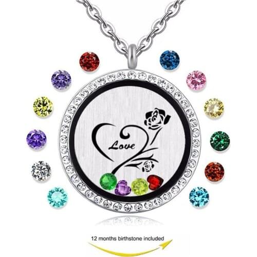 Rose flower love forever Floating Living Memory Locket Pendant Necklace with Birthstone pendant necklace jewelry Gift for her