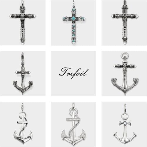 Skull Cross Anchor Pendants,2019 Fashion Jewelry 925 Sterling Silver Blackened Punk Gift For Women Men Boy Girls Fit Necklace