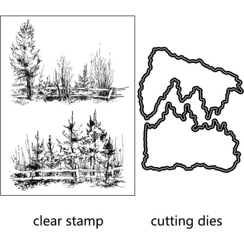 AZSG Lush Forest Tree Cutting Dies Clear Stamps For DIY Scrapbooking Decorative Card making Crafts Fun Decoration Supplies