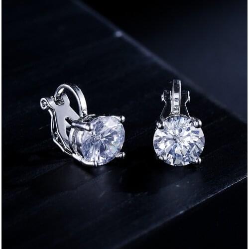 New Trendy 7mm Cubic Zirconia Clip Earrings Top Quality CZ Crystal Earrings For Women Luxury Jewelry bloucle d'oreille clips