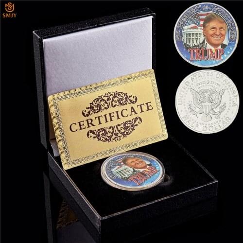 USA 1OZ Silver Plated Donald Trump President Commemorative Coin Token Badge W/Luxury Box Certificate