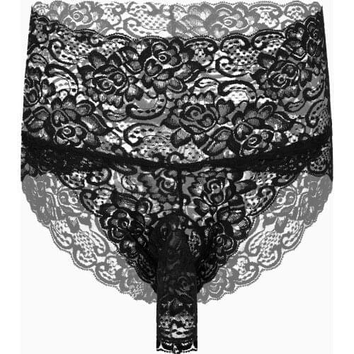 Sexy Panties for Men Sissy See-Through Lace Briefs Penis Sleeve Convex Pouch High Waist Floral Lace Gay Mens Sexy Underpants