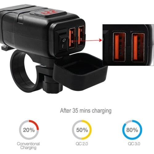 Universal Motorcycle Car Charger Dual QC3.0 Quick Charge 12V Waterproof With Switch Moto Accessories Tool Dropshipping DD