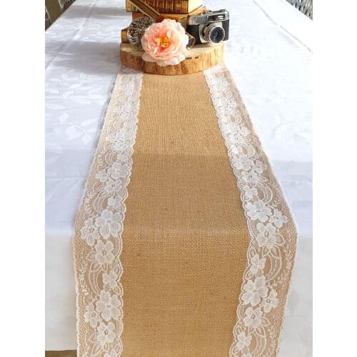 Natural Vintage Jute Linen Hessian Burlap Table Cloth Runner Country Event Wedding Decoration Party decor Supplies #01-16