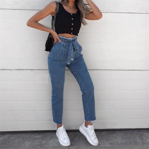 Vintage Women Jeans Skinny Waist Belt Cotton Fashion Womens High Waist Jeans Full Length Women Denim Pants Vaqueros Mujer