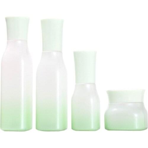 Green Glass Spray Bottle Toner With Plug Square Shape Empty Cosmetic Packaging Container Emulsion Press Pump Bottles Jars