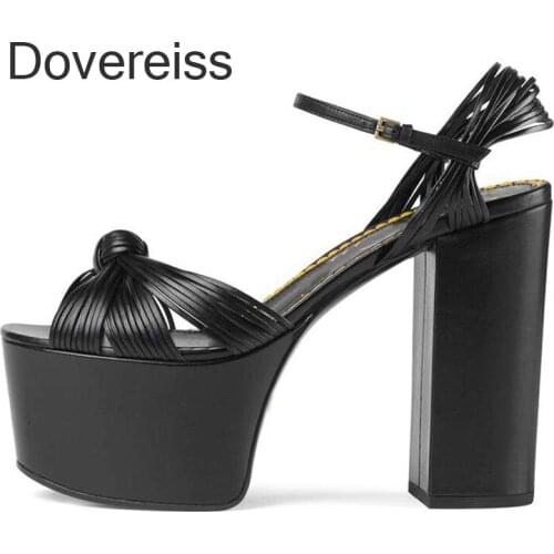 Dovereiss Fashion Summer Womens Shoes Elegant Chunky Heels Apricot Waterproof Sandales Sexy Consice Party Shoes Big Size 42 43