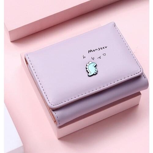 Short Cute Wallet Women Korean Cartoon Dinosaur Printed Small Simple Purse Card Holder Cash Organizer Money Coin Bag Clutch