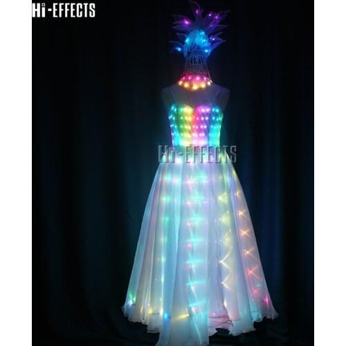 Women LED evening dress show costume led stage ballroom dance clothing nightclub Christmas dress colorful light dress for women