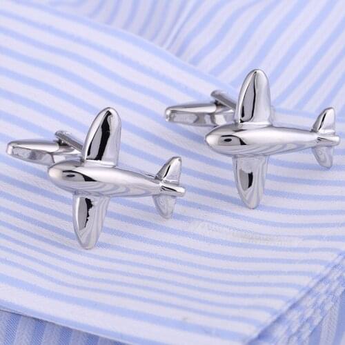10 Pairs Fashion Plane Cufflink for Pilot Silver Plated Airplane Shape High Quality Cuff Links for Wedding Party Christmas Gift