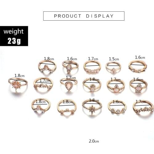 16 Pieces/set Vintage Golden Diamond Crown Drop-shaped Punk Style Ring Ladies Bohemian Ring Knuckle Party Jewelry Anillos
