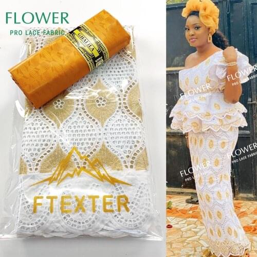 2.5+2.5 Yards Bazin Riche Fabric Cotton Lace Dubai Swiss Voile In Switzerland For African Women Dress Latest Style Lace Material