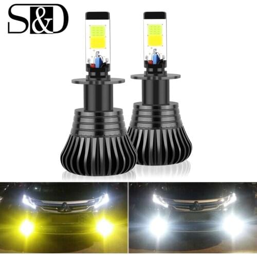 2pcs Car Lights H3 LED Fog Lights DRL Daytime Running Lights Drving Bulbs Dual Color 3000k 6000k Auto Lamp 12V 24V