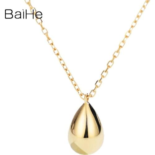 BAIHE Solid 18K Yellow Gold Certified Wedding & Engagement Water Drop Women Trendy Fine Jewelry Elegant unique gift Necklaces