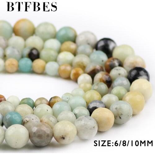 BTFBES Faceted Amazonite Natural Stone Beads 6 8 10mm Round Ball Loose Bead For Jewelry Bracelet Necklace Making DIY Accessories