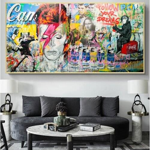 Gorilla Mona Lisa Mixed Graffiti Canvas Painting Wall Art Posters And Prints Wall Art for Living Room Home Decor