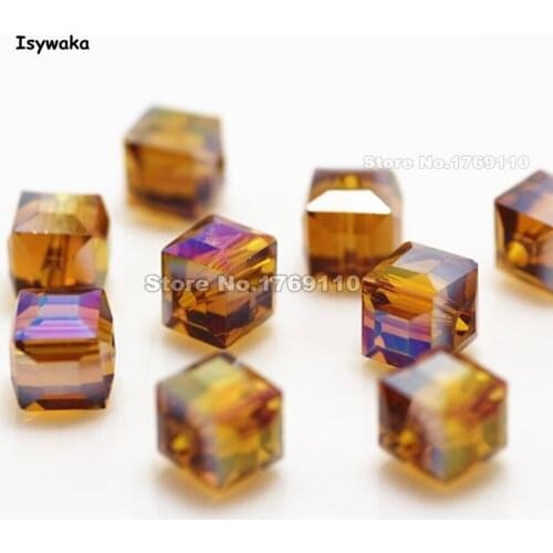 Isywaka 100pcs 8mm Deep Brown AB Color Square Austria Crystal Beads charm Glass Beads Loose Spacer Bead for DIY Jewelry Making