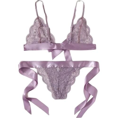 Womens Lingerie Set, Sexy Lace Bra and Side Tie Panty Two-piece Suit for Wedding Nights Honeymoon