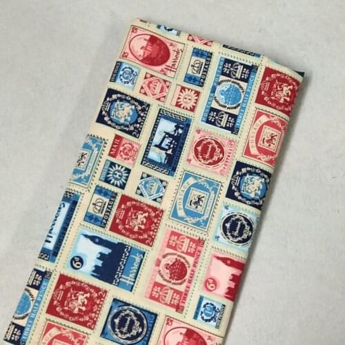 Pretty Various Postage Stamp printed Cotton Fabric 50x105cm Post Office Stamp Fabric Patchwork Cloth Dress Home Decoration