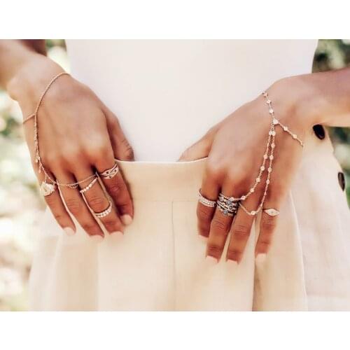 Trendy cz Crystal Stars moon Slave Chain Bracelet for lady Finger Hand Adjustable gold Chain real 925 fine silver delicate