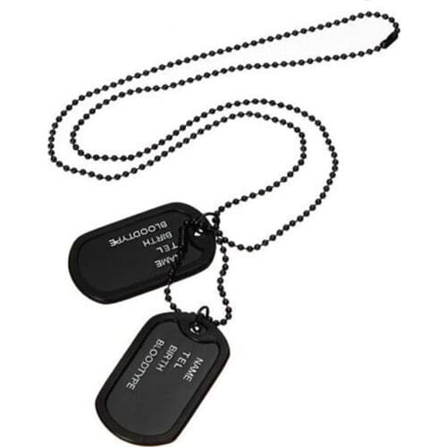 Men Black Military Army 2 Dog Tags Chain Pendant Necklace N045