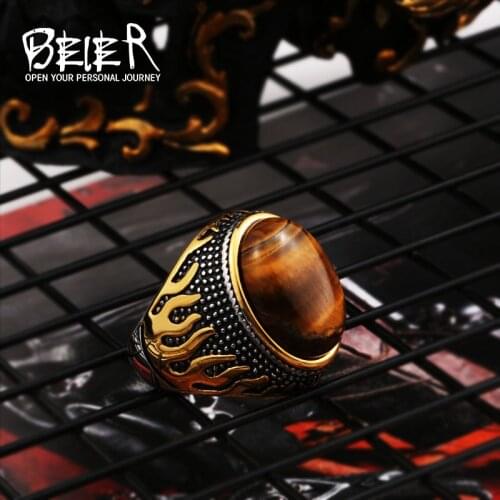 Natural stone ring men Vintage Tiger Eye rings for men Male Finger jewelry BR8-736