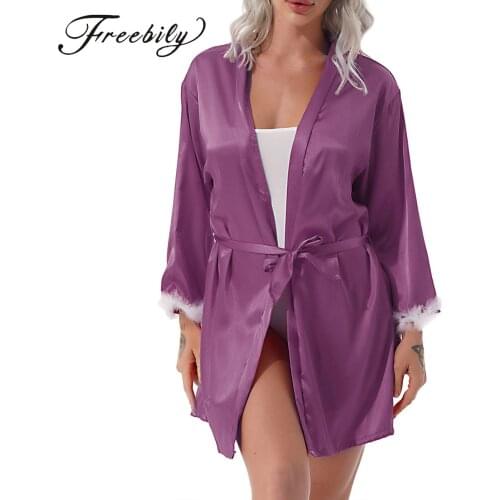 Chinese Bride Wedding Robe Satin Sleepwear Women Feather Trimming Nightgown Sexy Nightdress Kimono Bathrobe Negligee