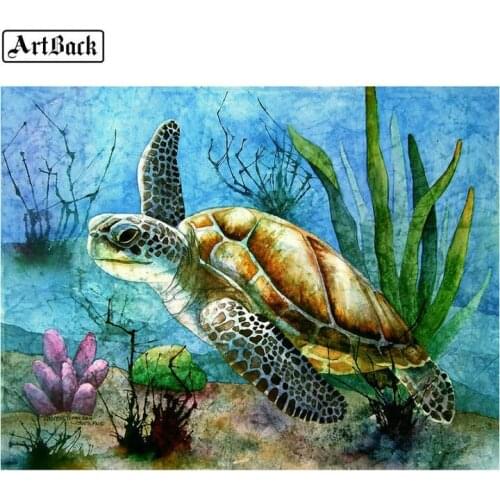 New 5d diy diamond painting cross stitch turtle full square icon sea animal diamond mosaic rhinestone sticker 20x25cm