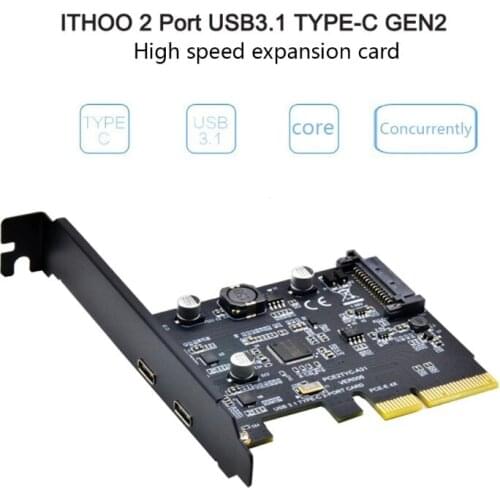 USB 3.1 to Type-C 2 Port Expansion Card PCI-E 4X to USB 3.1 Gen2 10Gbps USB C Adapter for Desktop PC Computer Accessories N7MC