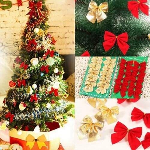 Xmas Butterfly Bow Hanging Deco For Christmas Decoration Home Gold Silver Red Bowknot Xmas Tree Ornaments New Year #WT