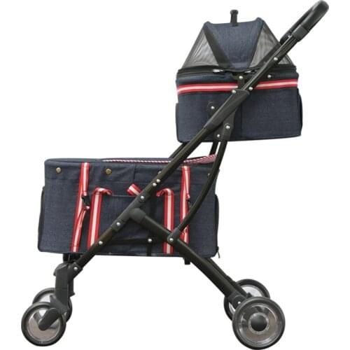 Portable Folding Travel Trolleys Collapsible Double Pet Dog Cat Stroller Detachable Cart