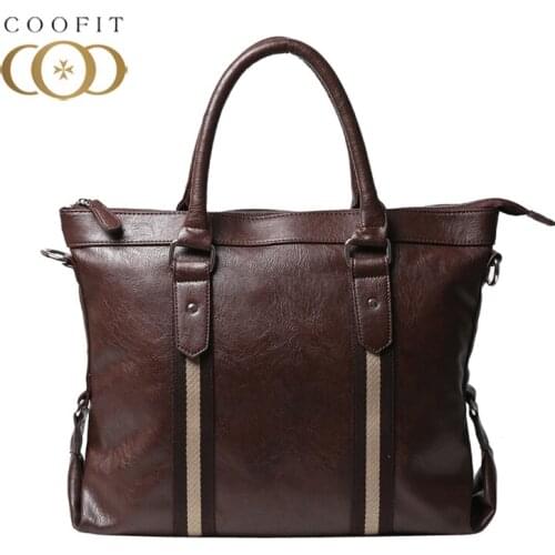 Coofit Mens Fashion Leather Briefcase Canvas Patchwork Designer Handbag Male Business Crossbody Messenger Bag For Tablet bolsa